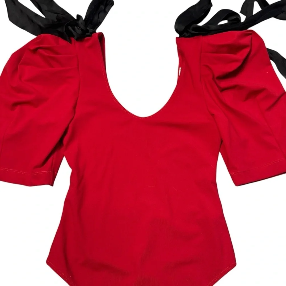 NWT New Free People What A Girl Wants Bodysuit Red Black Ties Bodysuit Size S